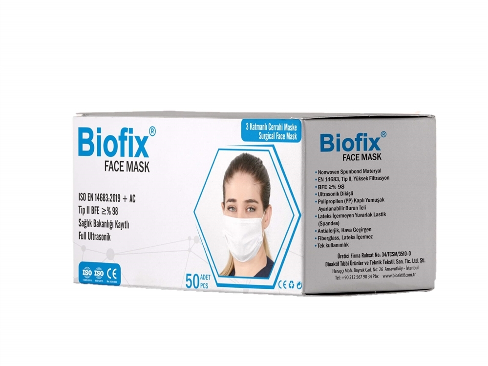resm Biofix 10'lu 3 Katmanlı Lastikli Maske Paket