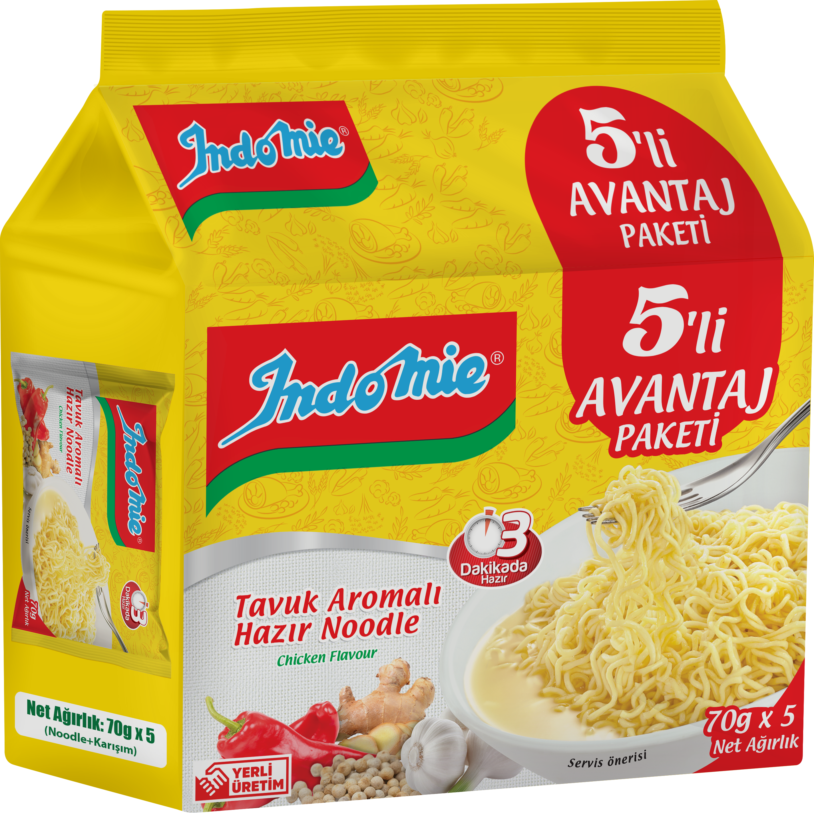 resm Indomie Tavuk Aromalı Noodle 5'li Paket 350 g