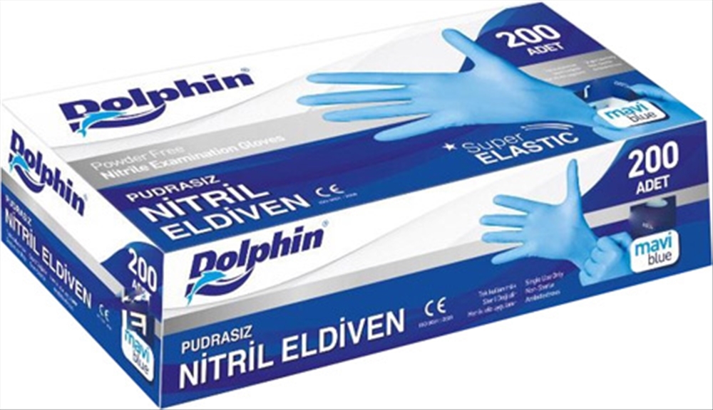 resm Dolphin Nitril Eldiven Pudrasız Mavi (S) 200