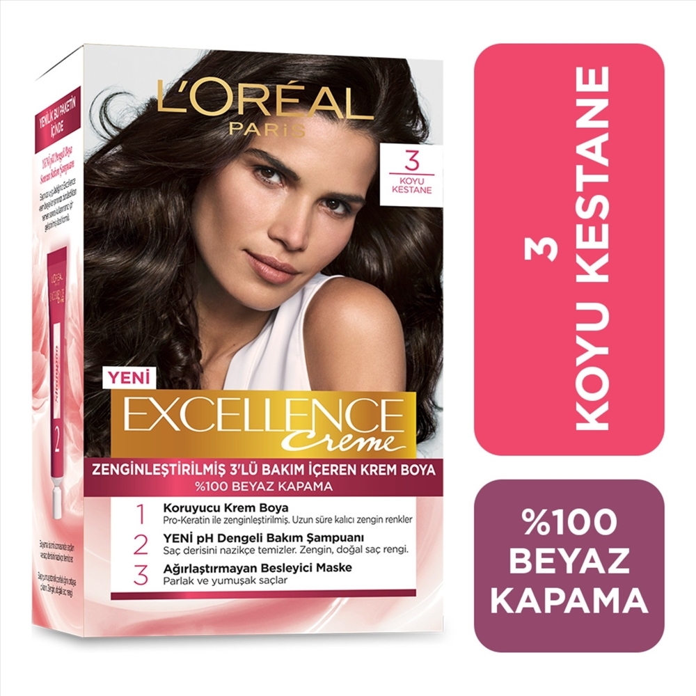 resm Loreal Excellence Creme 3 Koyu Kestane Saç Boyası