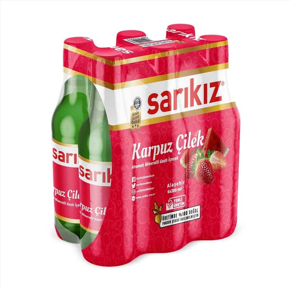 resm Sarıkız Karpuz&Çilek Aromalı Maden Suyu 200 ml 6'lı