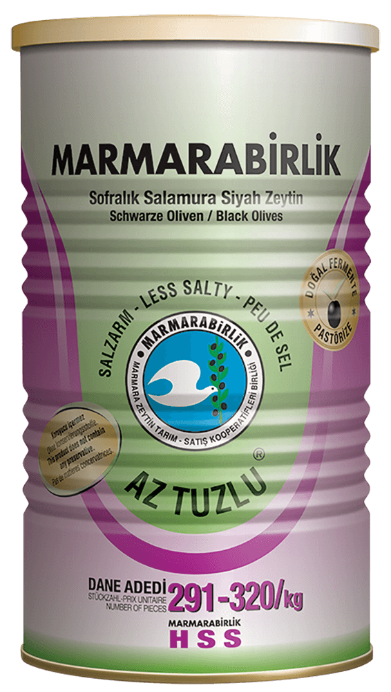 resm Marmara Birlik Az Tuzlu Siyah Zeytin Teneke (S) 291-320 800 g