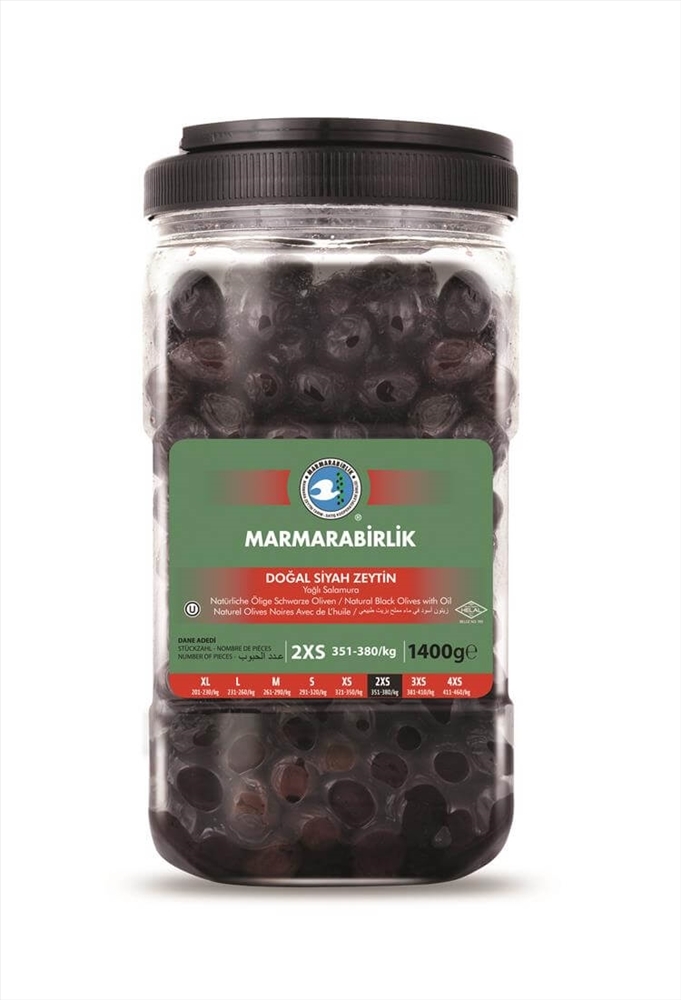 resm Marmara Birlik Salamura Yağlı Siyah Zeytin Pet (2XS) 351-380 1,4 kg