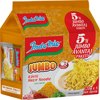 Indomie Jumbo 5'li Paket Körili Hazır Noodle 120x5