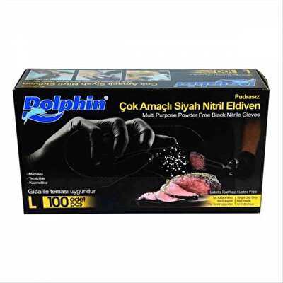 Dolphin Nitril Pudrasız Siyah L Eldiven Adet