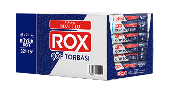 resm Rox Çöp Torbası Büzgülü Büyük Boy 65 x 70 cm 15'li