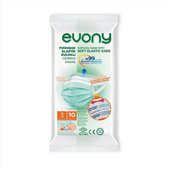 resm Evony Elastik Kullaklı Cerrahi Maske 10'lu