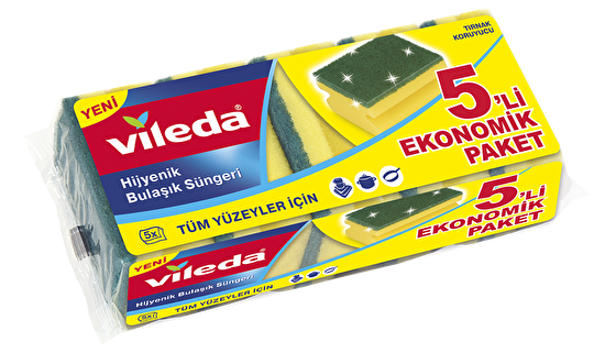 resm Vileda Glitzi Yeşil Oluklu Sünger Eko 5'li Adet