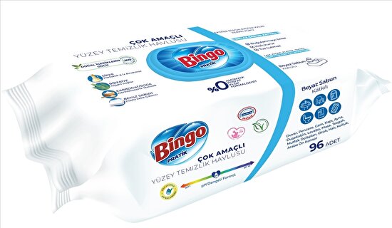 resm Bingo Yüzey Temizleme Havlusu Beyaz Sabunlu 96'lı