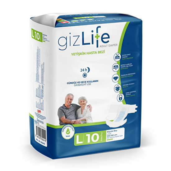 resm Gizlife Hasta Bezi Large 10'lu