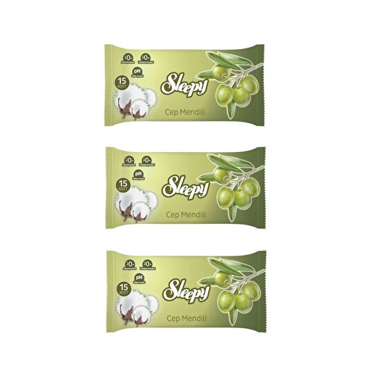 resm Sleepy Islak Cep Mendili Pamuklu&Zeytinyağlı 3x15'li